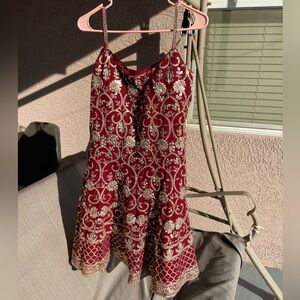 Maroon Frock with Salwar Indian Suit Gota Pathi Work 3-Piece Outfit Wedding